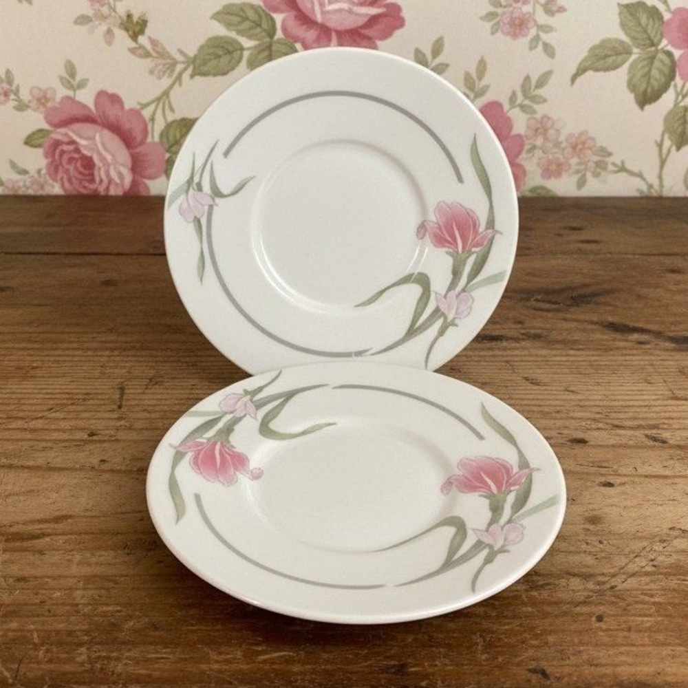 Artland Collection Rhine China Pearl Saucers, Set Of 2 Vintage Floral Dinnerware
